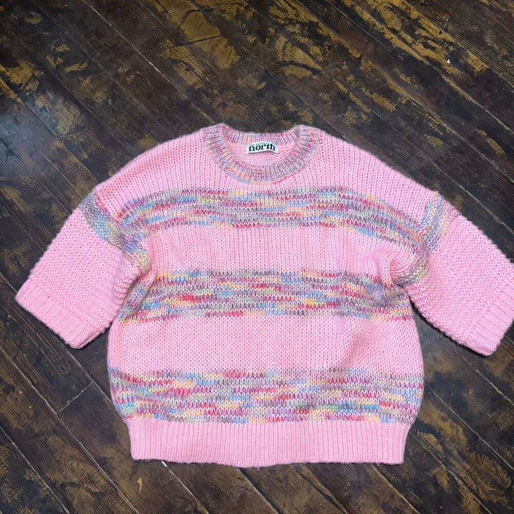 One Eleven North barbiecore striped Anthro pullover sweater